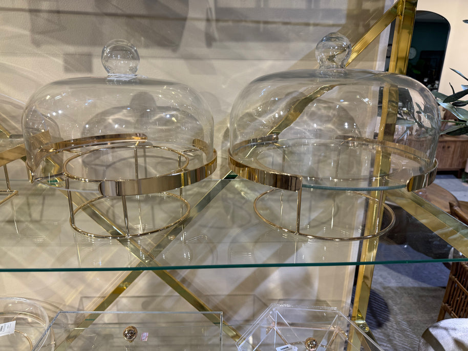 מגש פעמון זכוכית וזהב קוטר 30 ס''מ