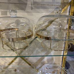 מגש פעמון זכוכית וזהב קוטר 30 ס''מ