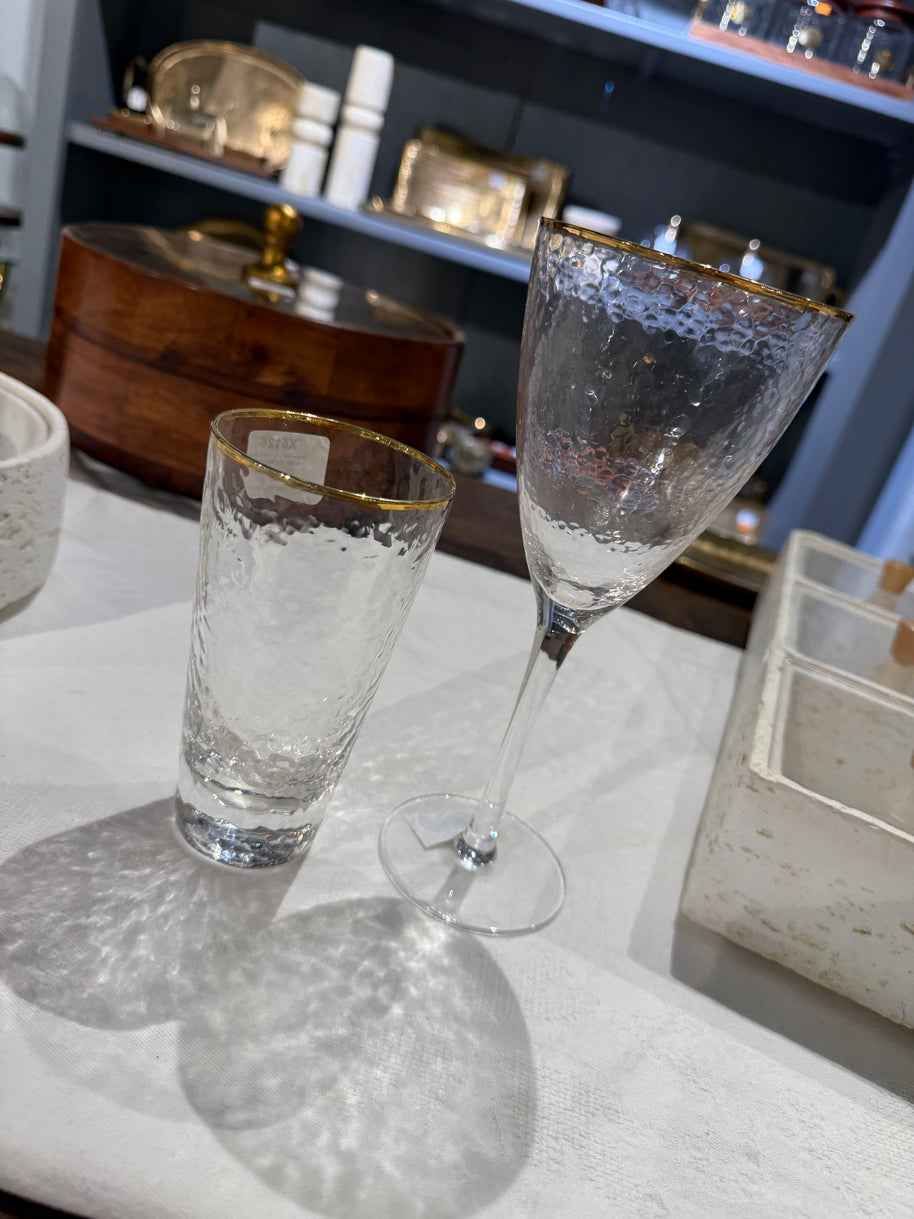 סט כוסות שתיה קרה זכוכית רקועה פס זהב