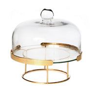 מגש פעמון זכוכית וזהב קוטר 30 ס''מ